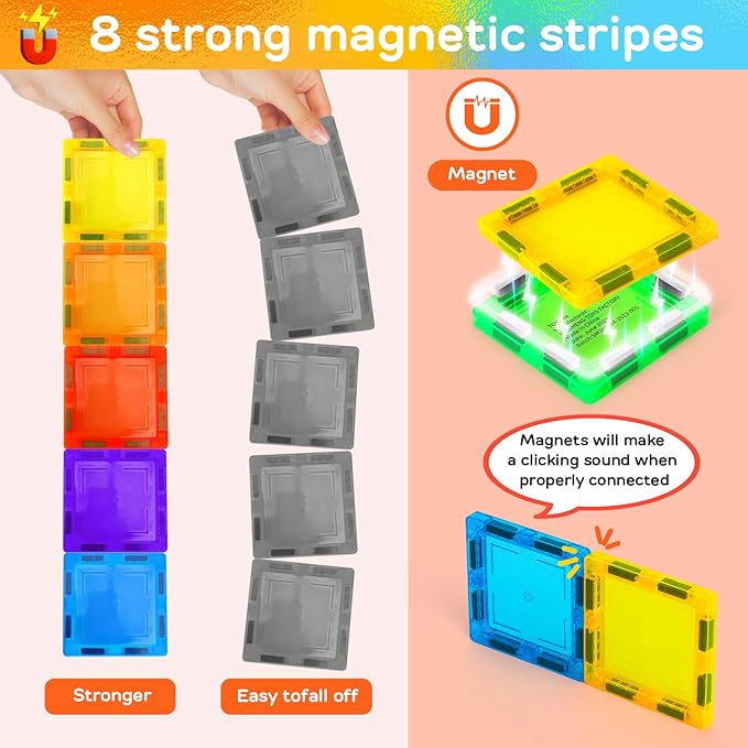 TOY Life Magnetic Tiles for Toddlers 3-5 120 Pcs Magnet Blocks for Kids Ages 4-8 STEM Tile Building Toys Birthday Gift for Boys and Girls