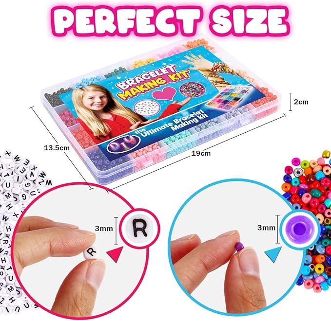 Goody King Jewelry Making Kit Beads for Bracelets - 5000+pcs Bead Craft Kit Set, Glass Pony Seed Letter Alphabet DIY Art and Craft - Gift for Her Women Kid Age 6 7 8 9 (3mm)
