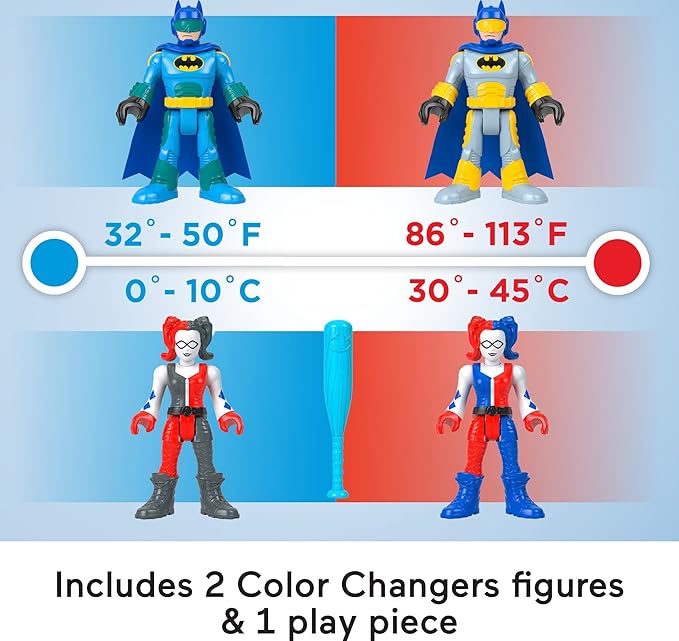 Fisher-Price Imaginext DC Super Friends Batman Toys, Color Changers Figure Set, Batman & Harley Quinn for Preschool Kids Ages 3+ Years