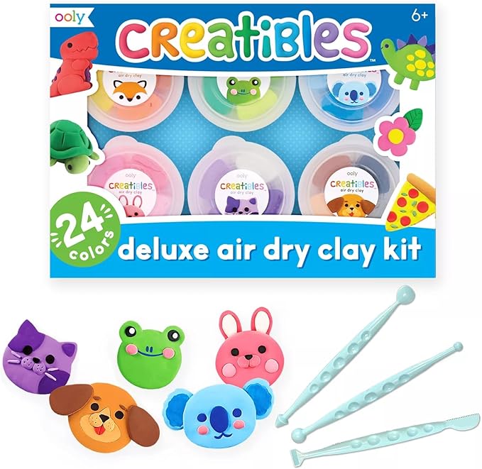 Ooly Creatibles, 24 Colors Air Dry Clay Kit for Kids Craft, Modeling Clay with 3 Shaping Tools, Craft Supplies & Materials, Airdry DIY Art Set for Kids Ages 6 and Up