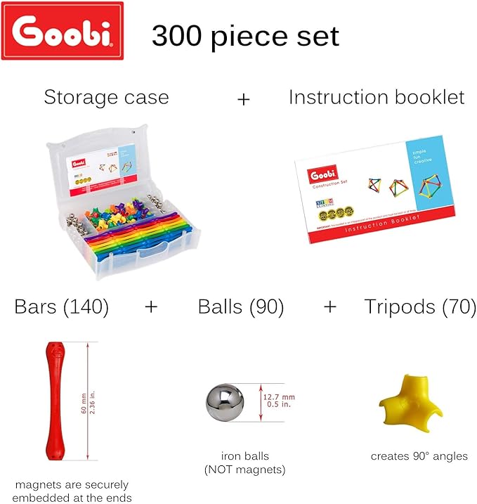 Goobi Magnetic Building Sticks Blocks Toys Magnet Construction Set Tiles Toy Montessori STEM Educational Toys for Ages 3 4 5 6 7 8 Kids (300 Pcs, 300, Pieces)