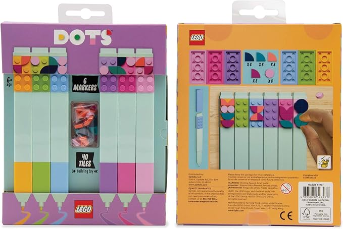 Lego DOTS 6 Pack Marker Set, DIY Craft Kit for Kids, Makes a Great Birthday Gift for Kids who Love Creative Toys and Homemade Craft Sets