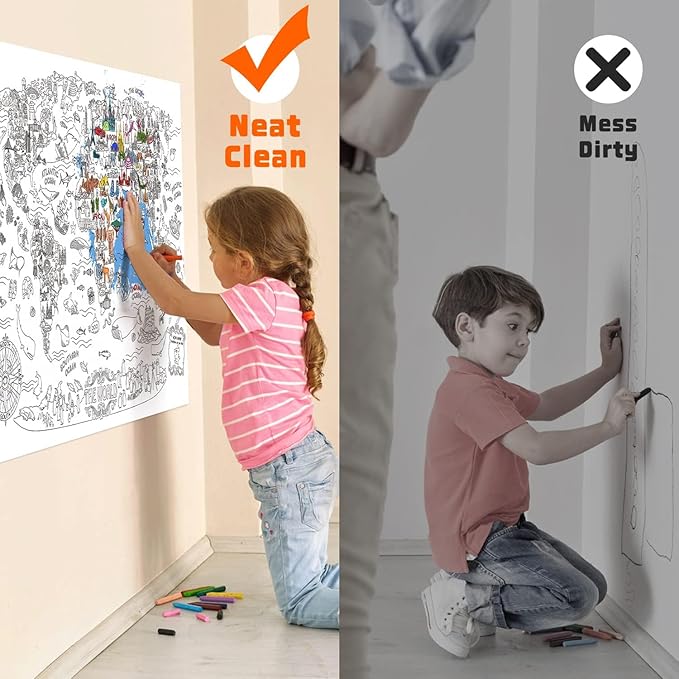 Jar Melo Giant Coloring Poster for Kids; World Map Jumbo Wall Coloring Poster, 45.3 x 31.5 Inches, Large Tablecloth Birthday Gifts for Class School Home Decorations