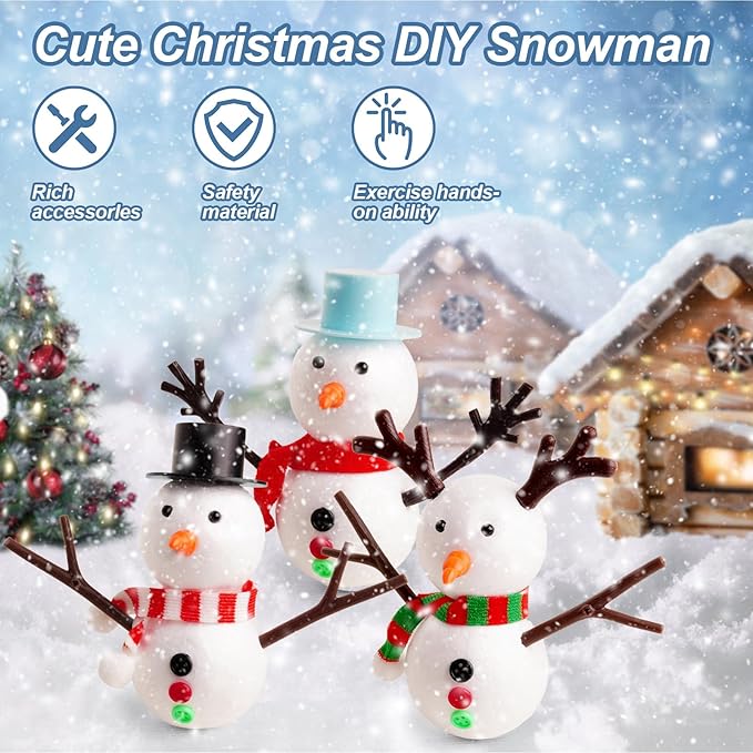 MZfowsen 12Pack Snowman Crafts Kits for Kids, Arts and Crafts for Kids, Build a Snowman Making Kit for Winter Party Favors Supplies