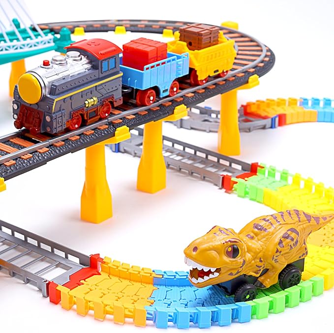 Toddler Train Set Toy, Electric Train Track & Dinosaur Track Toy for 3 4 5 Years Old Kids, Boys and Girls
