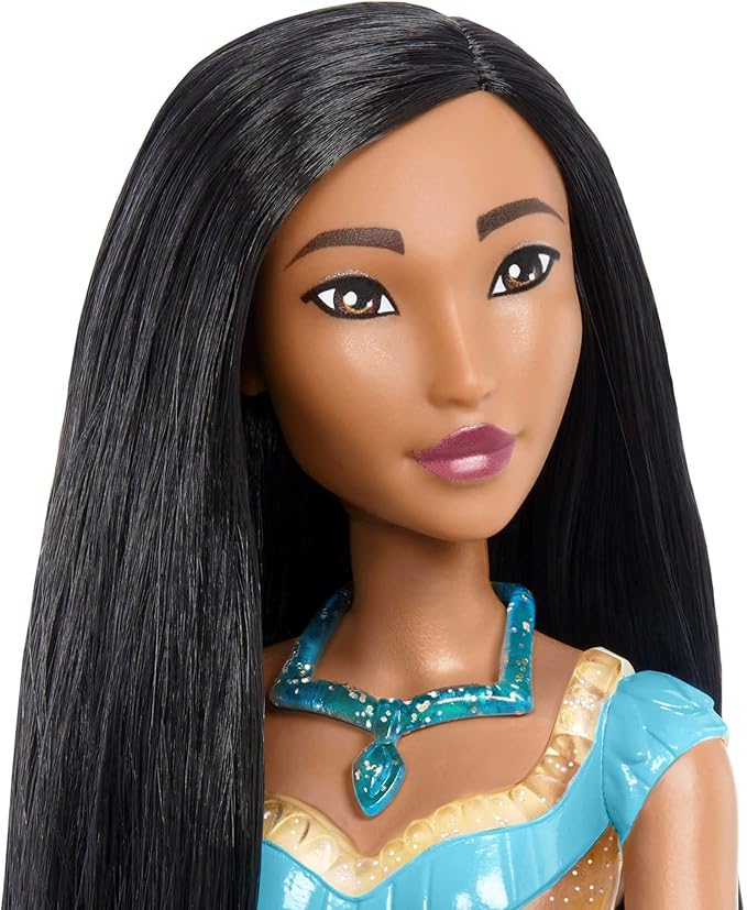 Mattel Disney Princess Toys, Pochontas Fashion Doll, Sparkling Look with Black Hair, Brown Eyes & Necklace Accessory, Inspired by the Movie