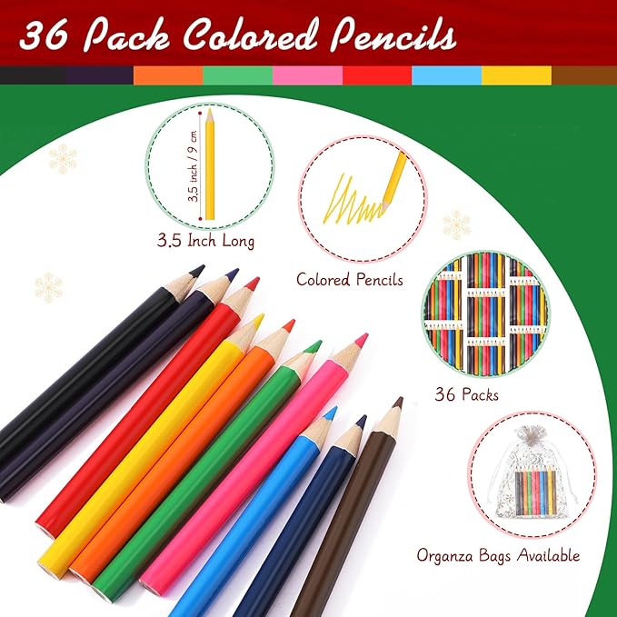 Qilery 25 Sets Christmas Activities Nativity Scene Coloring Page Bulk for Kids Coloring Page with Coloring Pencils and Organza Gift Bag Xmas DIY Art Drawing Page for Kids School Party Favor