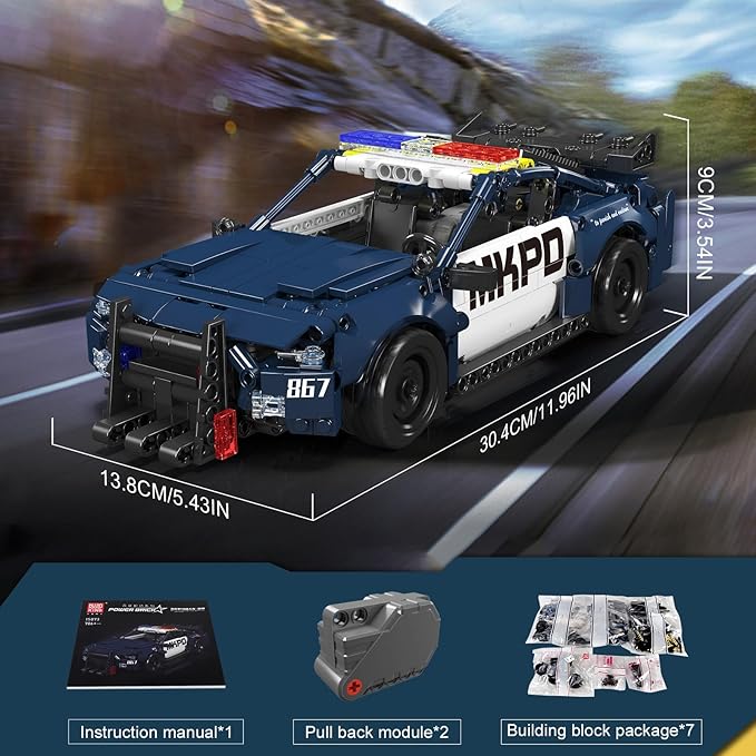 Mould King 15073 Barricade Police Car Building Sets, MOC Deformed Mustang Pull-Back Drag Race Toy Car Model Kit, Gift for Kids/Adults Collections Enthusiasts (786 Pieces, Dynamic Version)