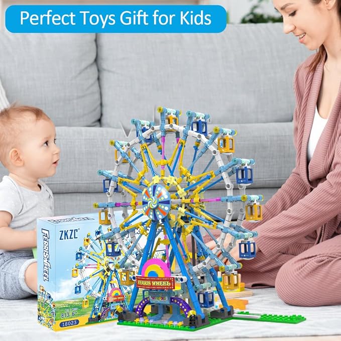 Rotating Ferris Wheel Building Blocks Kit with Lights Amusement Park Building Construction Toys Set for 6+ Year Boys Girls Birthday Gift, for Children 813pcs