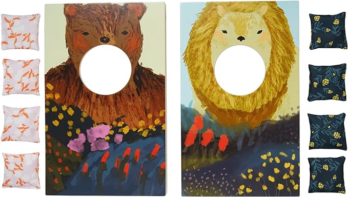 Manhattan Toy Wild Ones Indoor Outdoor Wooden 10-Piece Cornhole Bean Bag Toss Game for Kids 3 Years and Up