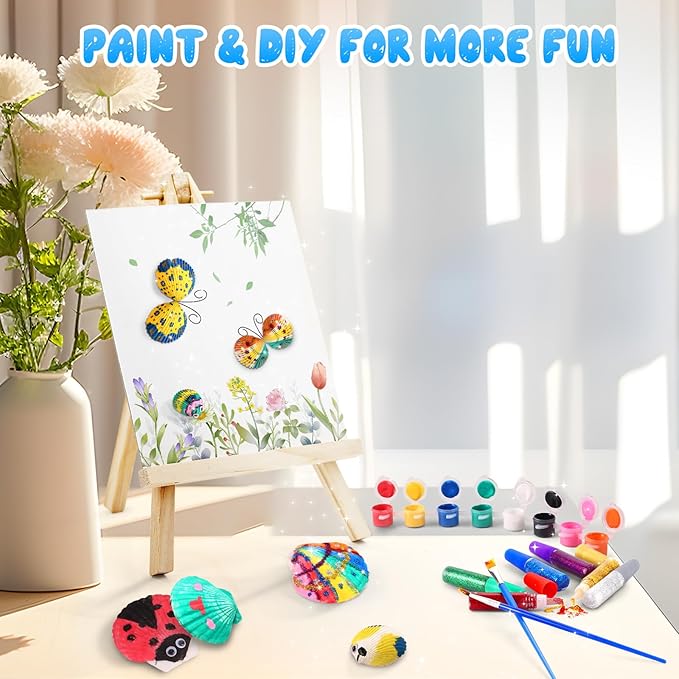Sea Shell Painting Kit for Kids, Christmas Birthday Gifts for Girls Boys Toys for Ages 4 5 6 7 8 9, Children DIY Creative Activity Art Toys with Refrigerator Magnets, 4-12 Year Old Arts & Crafts Gifts