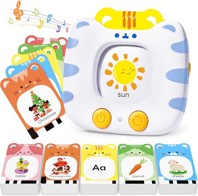 Talking Flash Cards for Toddlers 1-5 Clear Voice & Thick Cards & Easy to Slide in and Out, Independent Play & Speech Development Toys, 16 Topics