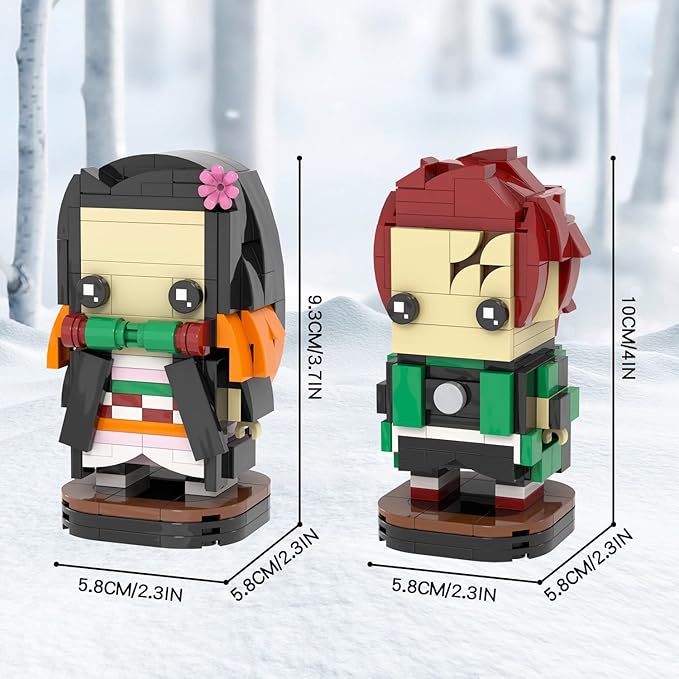 MOOXI-MOC Anime Brick Mini Headz Tanjirou and Nezuko Building Set,Creative Cute Building Blocks Children Kits,Gifts for Kids(381pcs)