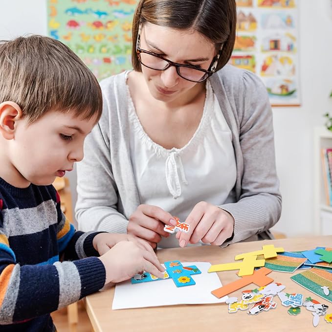 Fennoral 24 Pack Easter Cross Craft Kit for Kids Make You Own Cross Foam Stickers Ornament DIY Easter Arts and Crafts for Spring Party Supplies Easter Decoration