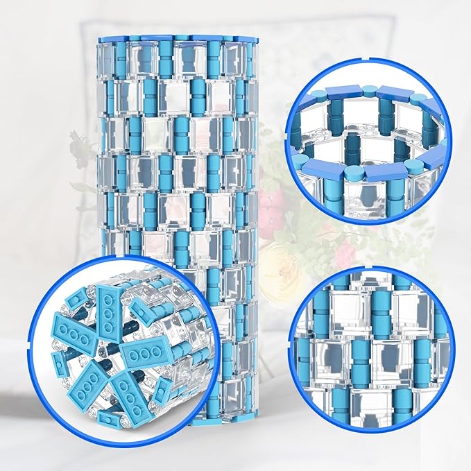 MOOXI-MOC Transparent Blue Vase Building Set,Compatible with Lego Flower Bouquet 10280,DIY Creative Building Blocks Display Arrangement Household Decorative Toys(340pcs)