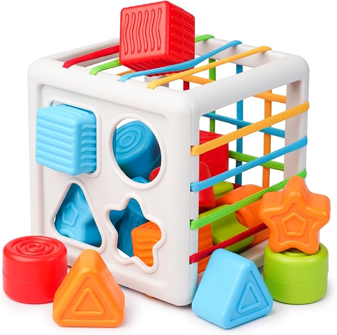 LiKee Montessori Toys for 1+ Years Old, Shape Sorter Baby Toys for Girls Boys Birthday, Colorful 1 2 3 Years Infant Toddler Toy, Learning & Fine Motor Skills 18+ Months (Large Cube)
