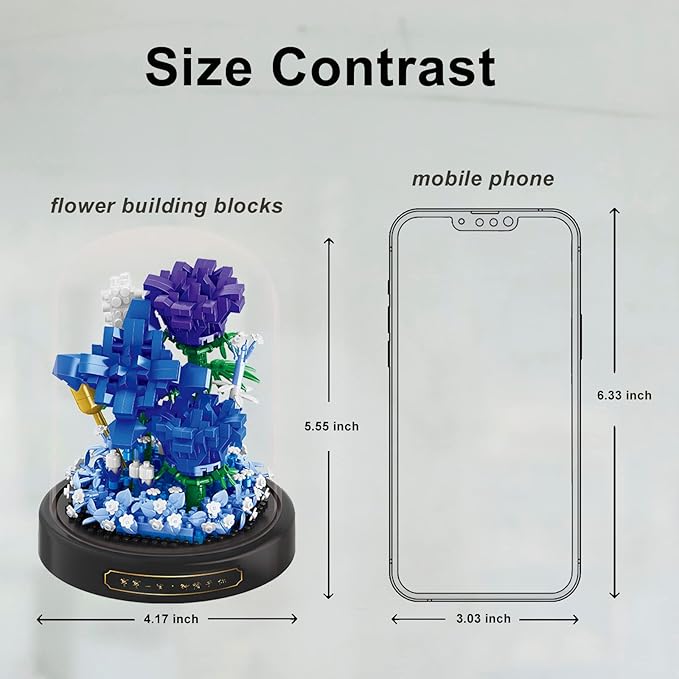 Roses Flower Bouquet Set,Mini Bricks Botanical Collection Flowers Building Blocks,Assembly Bonsai Tree Friends Sets, Valentine's Anniversaries Birthday Gift for Women Friends Adults(Blue)