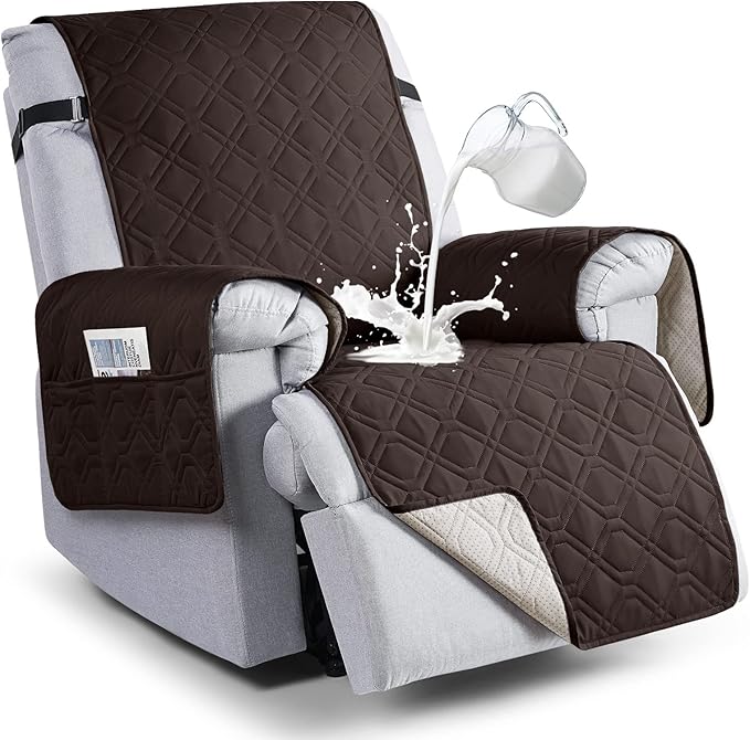VANSOFY Waterproof Recliner Chair Covers, Recliner Cover Non-Slip Dog Chair Cover Furniture Protector Washable Slipcover with Pocket, Elastic Straps for Pets, Dogs(Chocolate, 23.6")