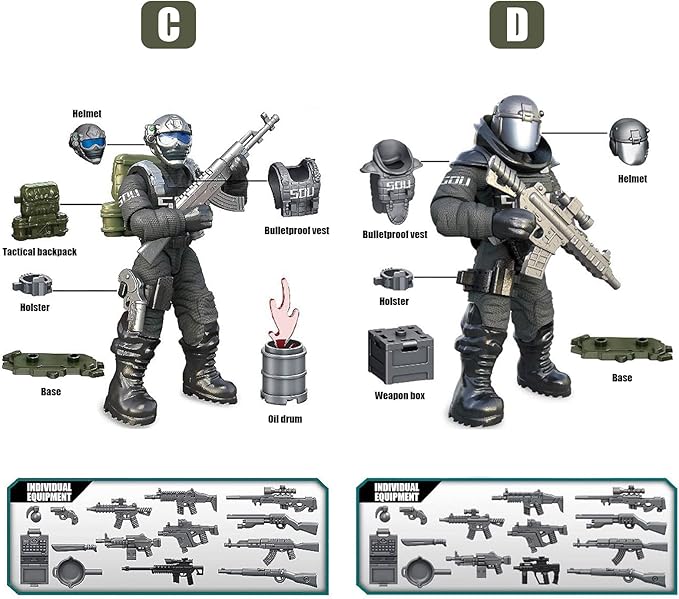 MEIEST SWAT Model Equipment Assembly Building Block Toys,8 PCS City Police Action Mini-Figures with Multiple Military Weapons Accessories,Party Favors Set