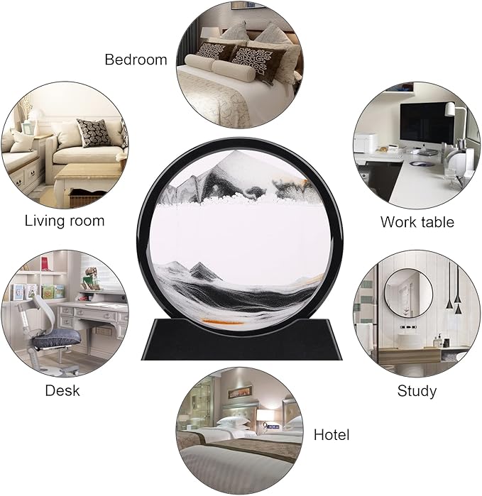 QLKUNLA Moving Sand Art Picture Liquid Motion 3D Deep Sea Sandscape in Motion Display Flowing Sand Frame Relaxing Desktop Home Office Work Decor Art Toys (7 inch, Black)