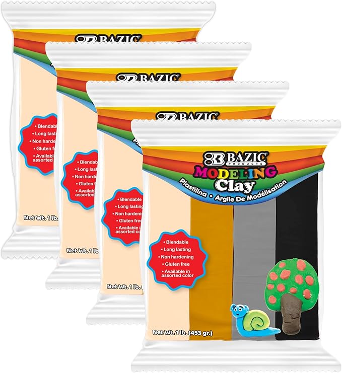 BAZIC Modeling Clay Natural Earth Color 1 LB, Modeling Dough Non Toxic Gift for Artist Kids, Bulk for Classroom, 4-Pack