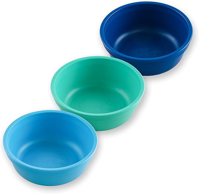 Re-Play Made in USA 12 Oz. Reusable Plastic Bowls, Pack of 3 Without Lid - Dishwasher and Microwave Safe Bowls for Snacks and Everyday Dining - Toddler Bowl Set 5.75" x 5.75" x 2", True Blue