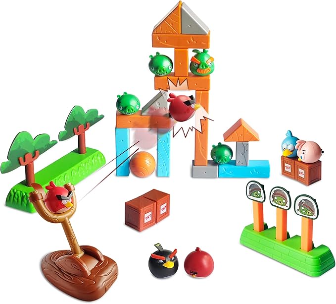 Newly Licensed Angry Birds Toys Playsets Build N’ Launch Construction Brick Assembly Building Blocks Sets Pig City Strike 2 Takedown Space Planet Game Catapult Slingshot Gift Box 33pcs