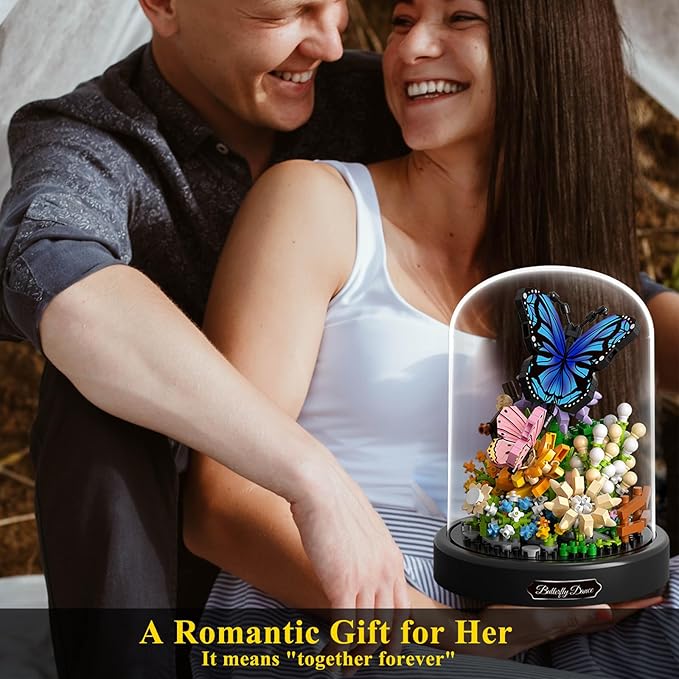 Flower Bouquet Building Set for Adult,Mini Plant Bonsai Tree Friend Set,Botanical Collection Gift for Kids,Home Decor Building Block, New Year Birthday Gift for Women Boys Girls(Butterfly)