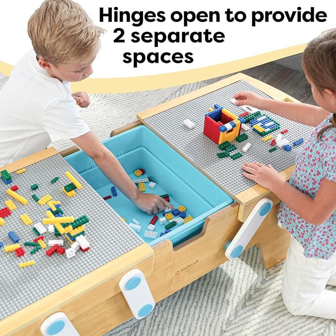 KidKraft Building Bricks Play N Store Wooden Table, Children's Toy Storage with Bins, 200+ Building Blocks Included, Natural, Gift for Ages 3+