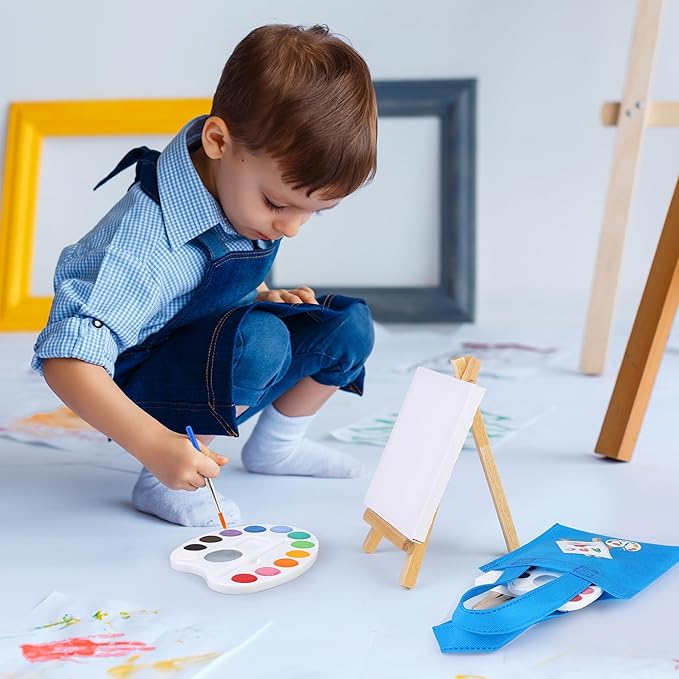 Aodaer 48 Pieces Mini Watercolor Paint Set Include 12 Colors 4 x 4 Inch Watercolor Paints, Wooden Canvas Easels, Canvas Tote Bags, Aprons, Back to School Art Beginner Supplies for Kids