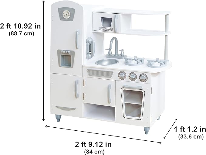 KidKraft Vintage Wooden Play Kitchen with Pretend Ice Maker and Play Phone, White