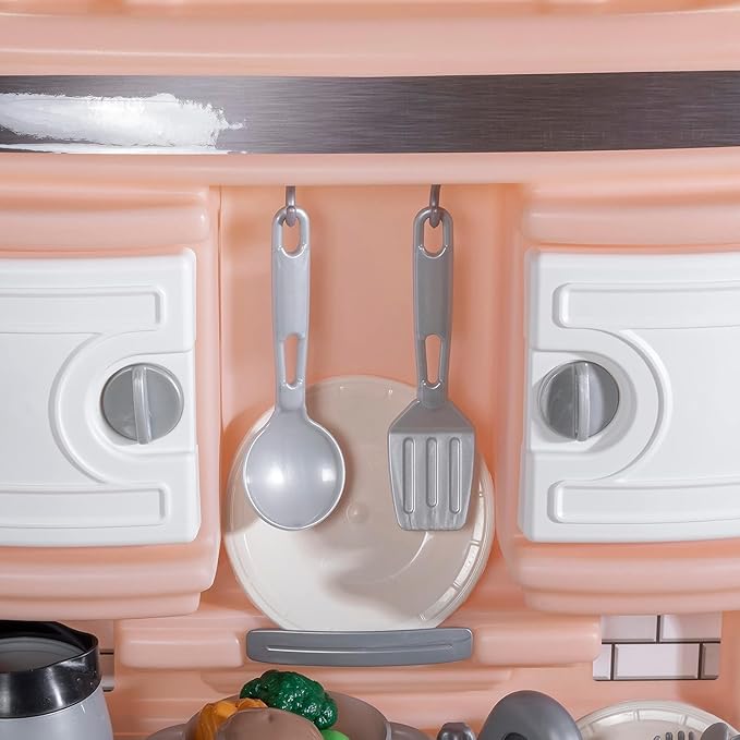 Step2 Quaint Kids Kitchen Playset, Indoor/Outdoor Kitchenette, Interactive Play, Made of Durable Plastic, Includes 21 Piece Toy Accessories, for Toddlers 2+ Years Old, Rose Pink
