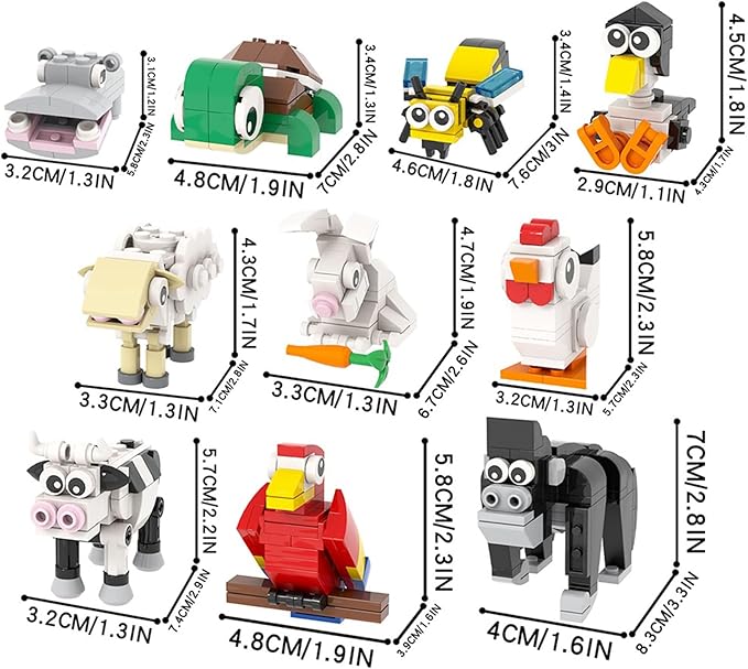 MOOXI-MOC 10pcs Animal Party Favors Building Set,Animal Building Block Toys,Suitable for Easter,Christmas Birthday,Party Gifts(465pcs)