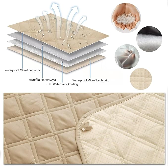 TOMORO Non-Slip Recliner Sofa Cover - 100% Waterproof Recliner Chair Slipcover Furniture Protector, Washable Couch Cover with Elastic Straps for Dog and Kids, Beige, 23 Inch Middle