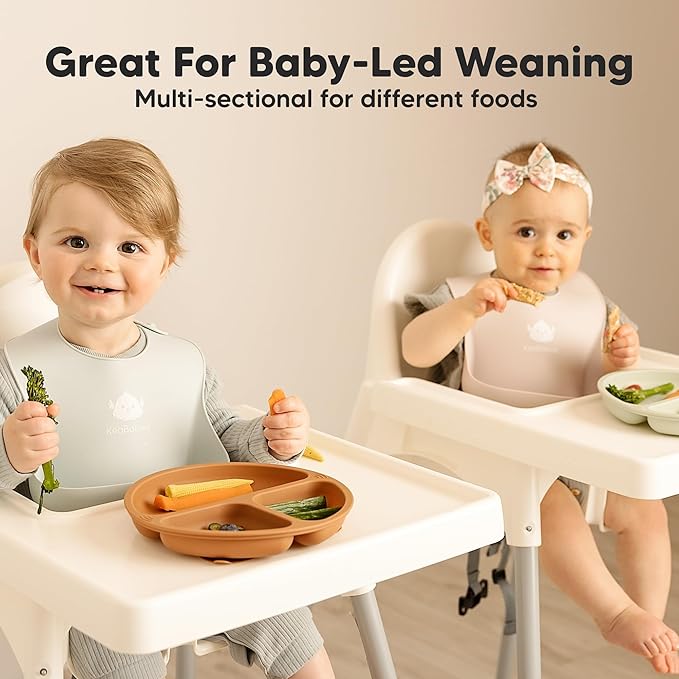 KeaBabies Suction Plates for Baby, Toddler - 3-Pack 100% Silicone Toddler Plates, Divided Baby Plates with Suction, Silicone Plates for Baby, Kids, BPA-Free, Microwave, Dishwasher Safe (Slate)
