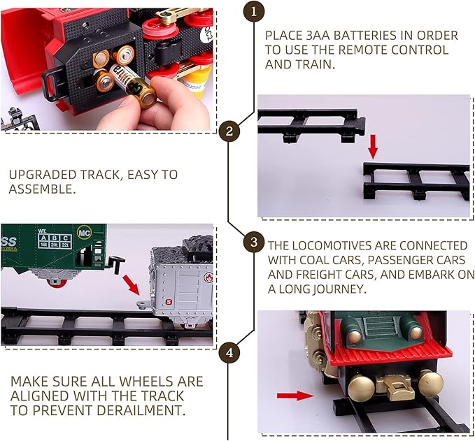 Train Set, Remote Control Train Sets, Christmas Train Sets for Under The Tree, Steam Locomotive Engine with Smokes, Sounds and Light, Electric Train Toy Gift Toys