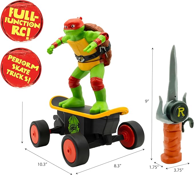 Teenage Mutant Ninja Turtles Raphael Cowabunga Skate RC - Imitates Real Skate Tricks - 2.4 GHz Remote Control - Ages 3+