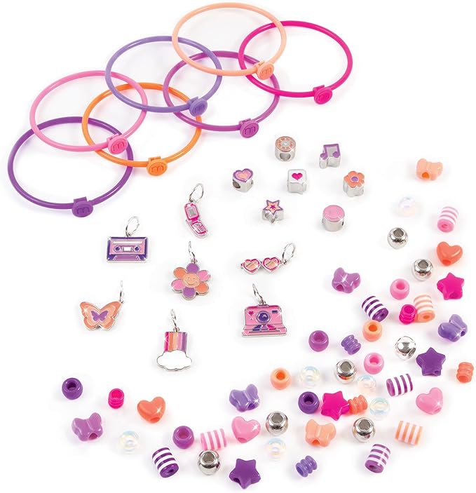 Make It Real: DIY Fashion Beaded Bangle Bracelets - Create 7 Bracelets, 71pcs All-in-1 Jewelry Kit, Purple-Pink-Orange, Crafts, Girls & Kids Ages 8+