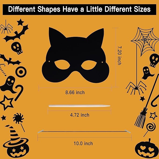Max Fun 36PCS Halloween Rainbow Scratch Mask, Art Craft Kit for Kids Birthday Cosplay Classroom Decoration, Magic Scratch Paper Halloween Party Favor Supplies Bat Witch Pumpkin Zombie Pirate Skull