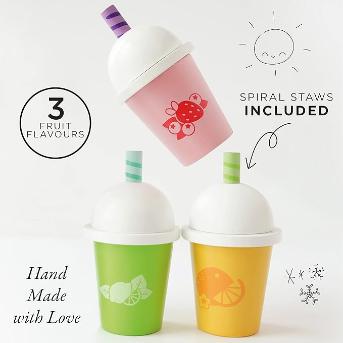 Le Toy Van - Childrens Wooden Honeybake Smoothie Cup & Juice - Set of 3 - Pretend Toy - Role Play Toy - Wooden Food for Kids - Kids Kitchen & Food Toys - Toys for 2 Year Olds +