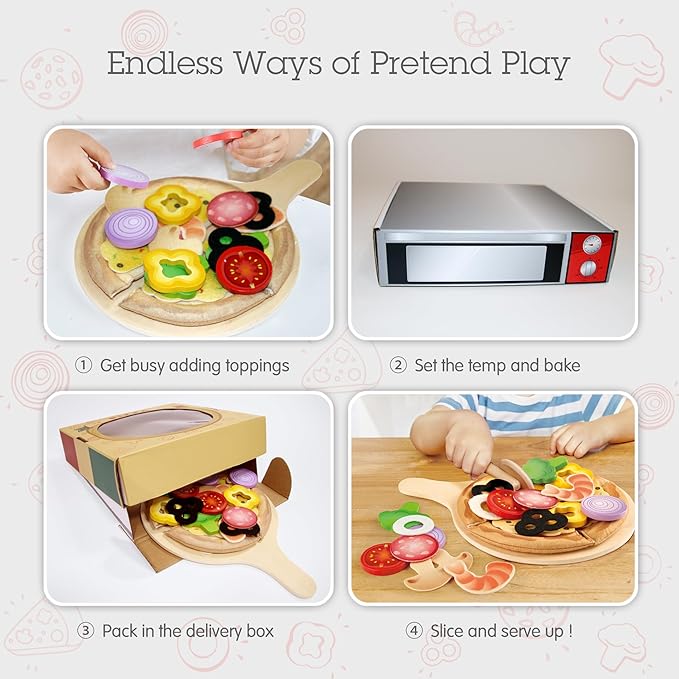 Hape Perfect Pizza Wooden Playset for Kids Kitchen| 2-in-1 Pizza Oven & Delivery Box| 29 PCs Pretend Play for Toddlers Ages 3 Years and Up