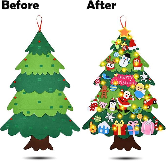 Felt Christmas Tree - 3.4 FT Christmas Decorations for Toddlers with 41 Pcs Ornaments,DIY Xmas Gifts for Door Wall Hanging Decorations.