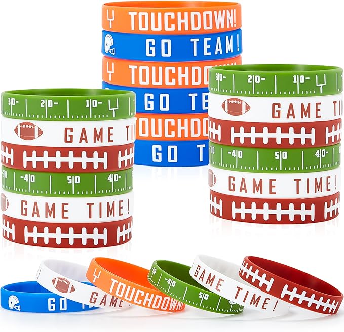 Sumind 50 Pieces Football Party Favors Silicone Bracelet Motivational Rubber Wristbands Bracelet for Boys Sport Themed Birthday Party Awards Gift Accessories