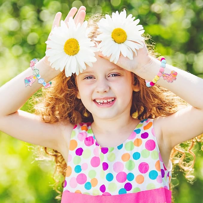 SOTOGO 24 Pieces Girls Rings and Bracelets Set Colorful Gift Party Favors Friendship Pretend Dress up Play Jewelry for Kids Children Toddler, Shiny Style