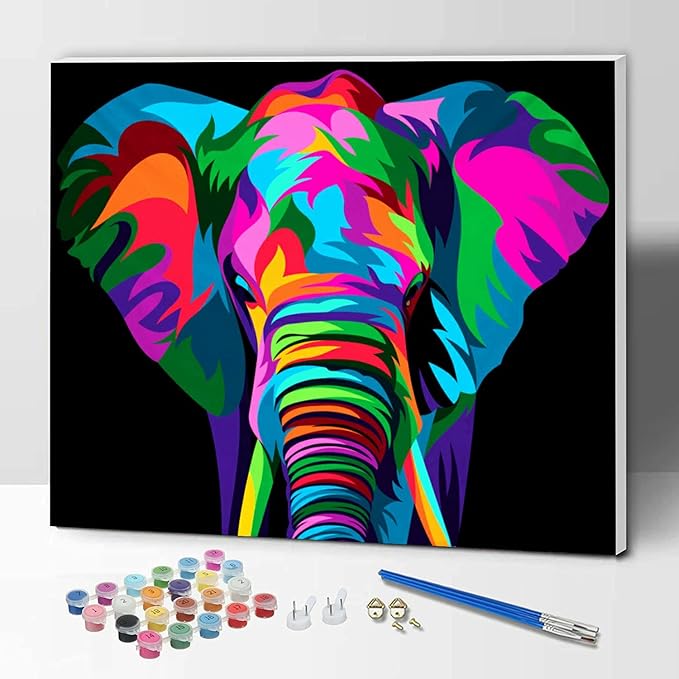 Paint by Number Kits for Adults,Kids, Beginners, with Brushes and Acrylic Pigment, 16x12 Inch Elephant - with Framed