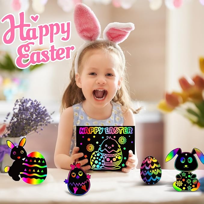 Rainbow Scratch Off Paper for Kids: Easter Crafts Gifts for Kids 60pcs Magic Arts Supplies for Age 3-12 Teen Toys Games for Valentines Birthday Christmas Basket Stuffers |Party Favors