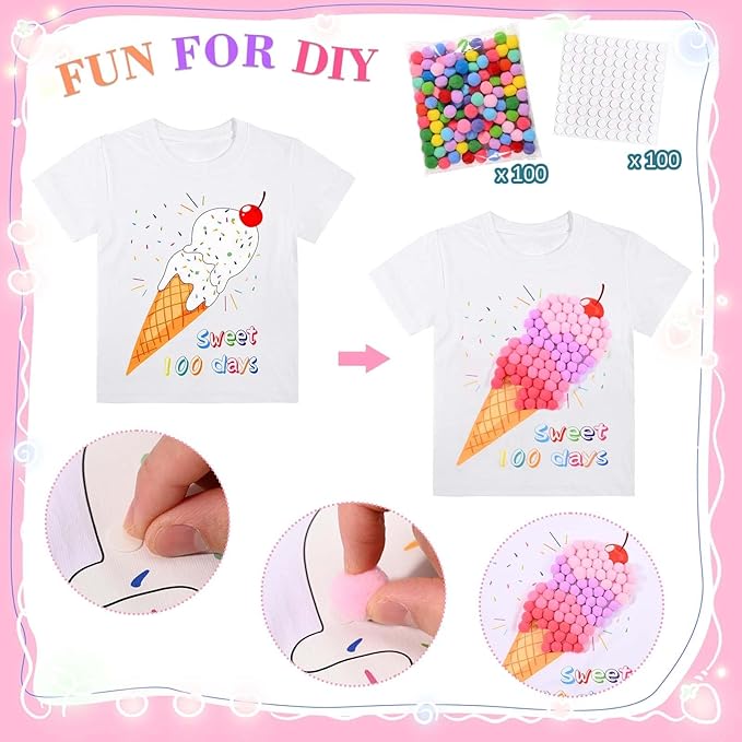Old Lady Costume for Girls 100 Days of School Costume 100 Days DIY Shirt Pom Poms Balls for Kids Grandma Dress up