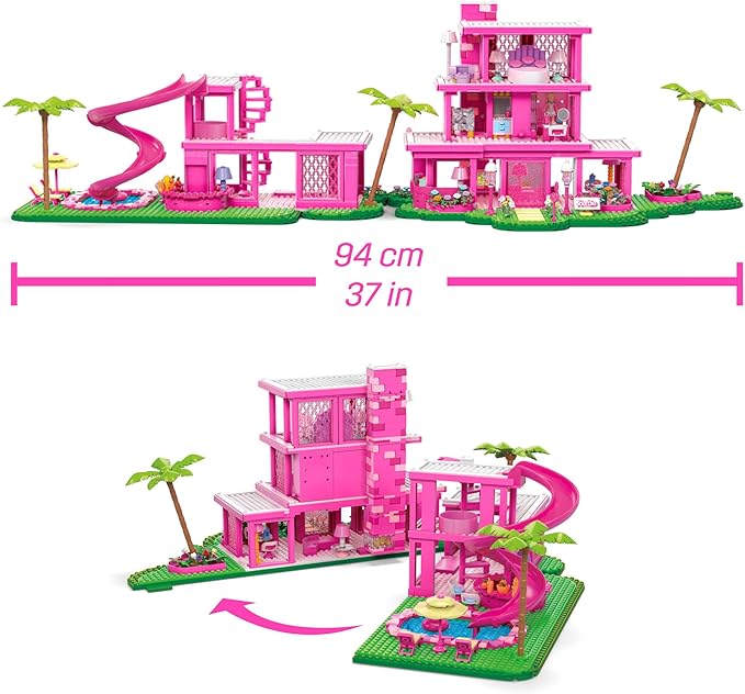 Mega Barbie The Movie Building Toys Set, DreamHouse Replica with 1795 Pieces, 4 Figures and Accessories, for Adults & Fans