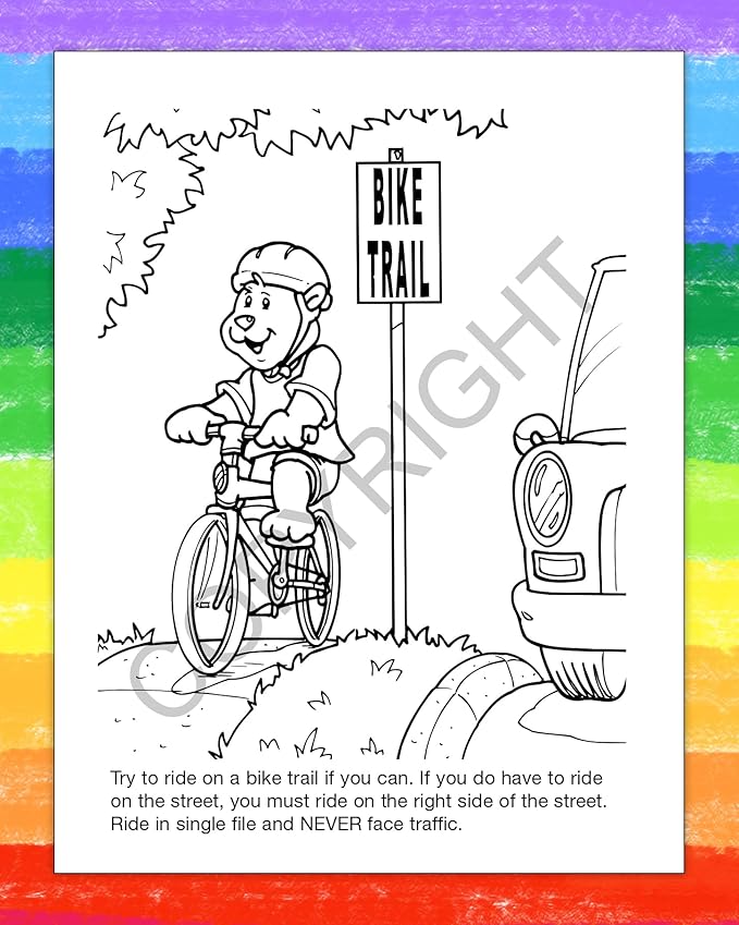 ZOCO - Bike Safety - Educational Coloring Books (50 Bulk Pack, with Crayons) - Bicycle Rules, Road, Helmet Safety - Games, Puzzles, Activities for Kids