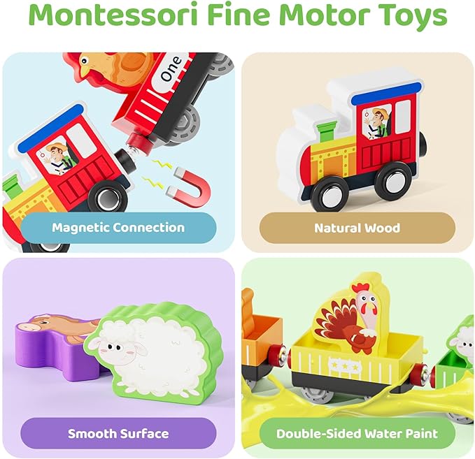 Wooden Animal Toy Train Set,Toddlers Toys for 1-3,Montessori Toys for Toddlers，Magnetic Train Toys,Preschool Educational Learning Toy,Sensory Toys for Kids,Ideal Gifts Boys, Girls
